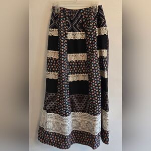 Tumbleweeds Vintage 70s Black Floral Patchwork Lace Maxi Skirt